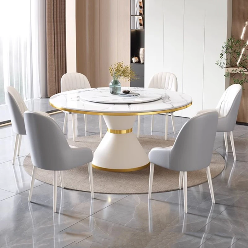 

Italian Marble Dining Table Designer European Modern Kitchen Dining Table Mobile Round White Sillas Para Comedor Home Furniture