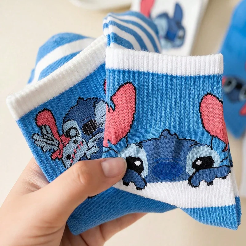 5 Pairs Four Seasons Unisex Color Blocked Striped Fashion Cartoon Pattern Versatile Soft Casual Breathable Mid Tube Socks