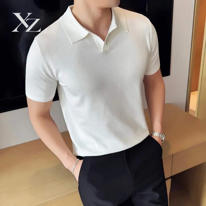 Opening Sale |Men's Solid Knit Polo Shirt Short Sleeve V-Neck Casual Business Office Workwear Breathable Lightweight Top