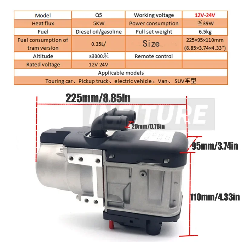 Pemanas Udara Remote Control Seluler Diesel Remote Control Dua Arah 12V 5KW Pemanas Universal Diesel Pompa Air Pemanas Awal Kering