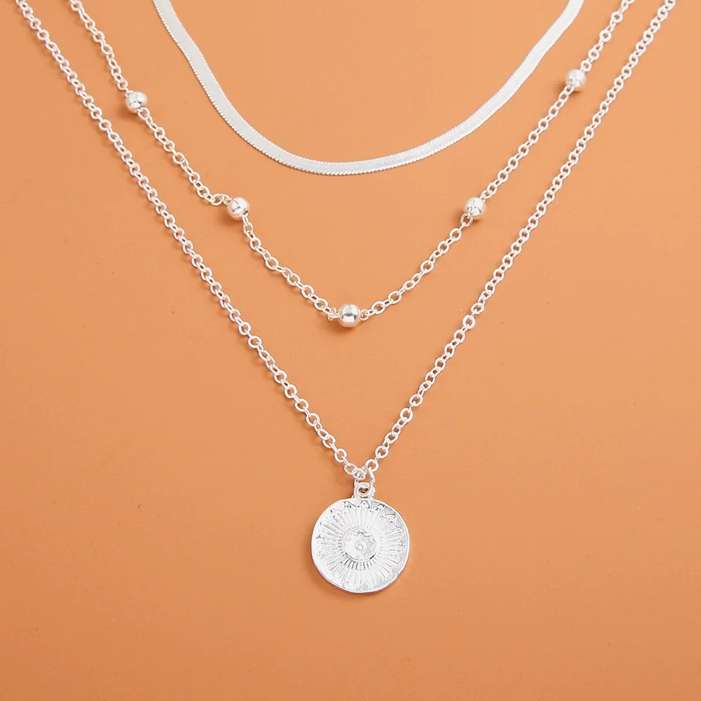 Mode 925 sterling zilveren ketting voor vrouw goud zilver kleur drielaags ronde hanger kettingen bruiloft verlovingssieraden