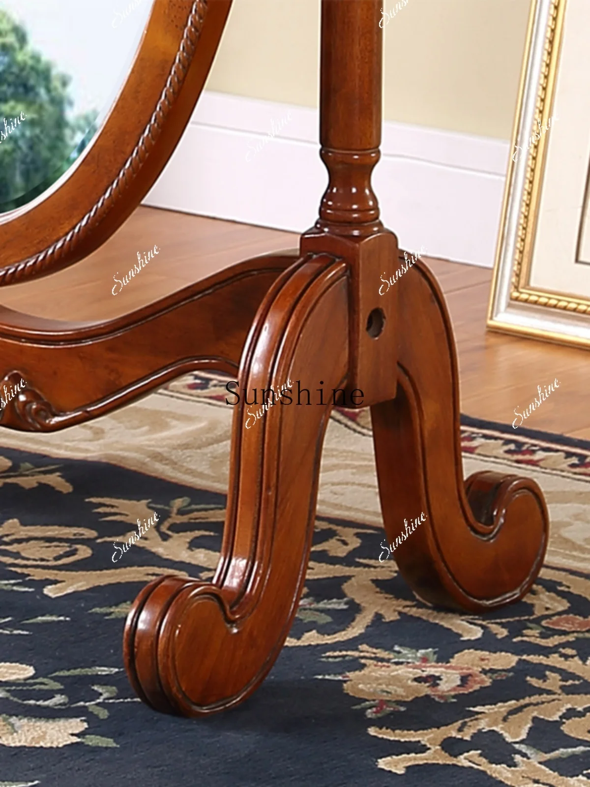 

Full solid wood American full body style moving rotating floor dressing mirrorP