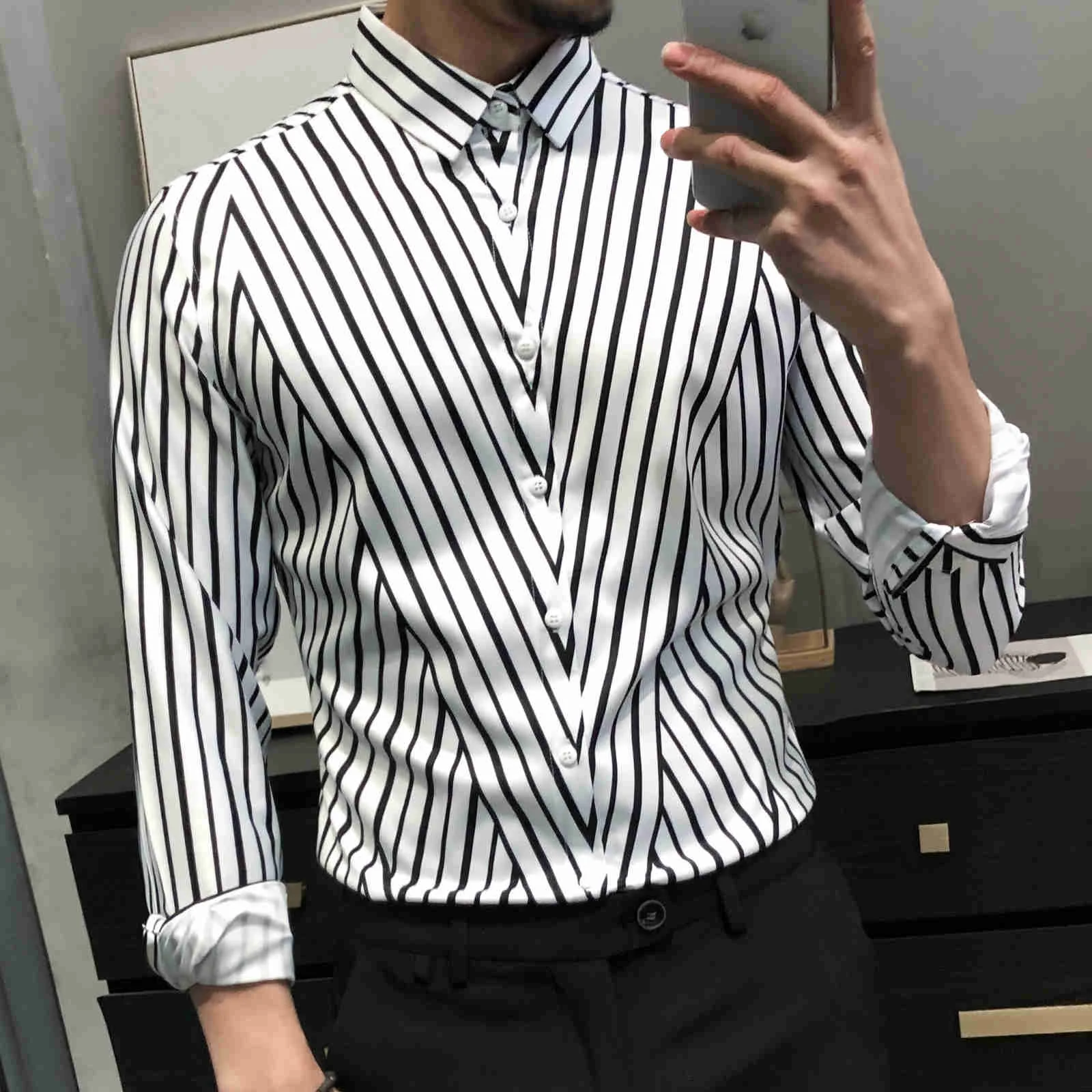 

Mens Striped Shirts 2022 High Quality Casual Slim Fit Shirts Camisa Social Masculina Long Sleeve Streetwear Business Shirt Men