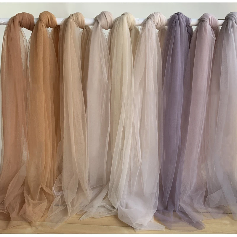 Brown Nude Grey Soft Tulle Fabric Wedding Celebration Curtain Clothing Mesh Layout Chair Back Yarn Tutu DIY Sewing Material