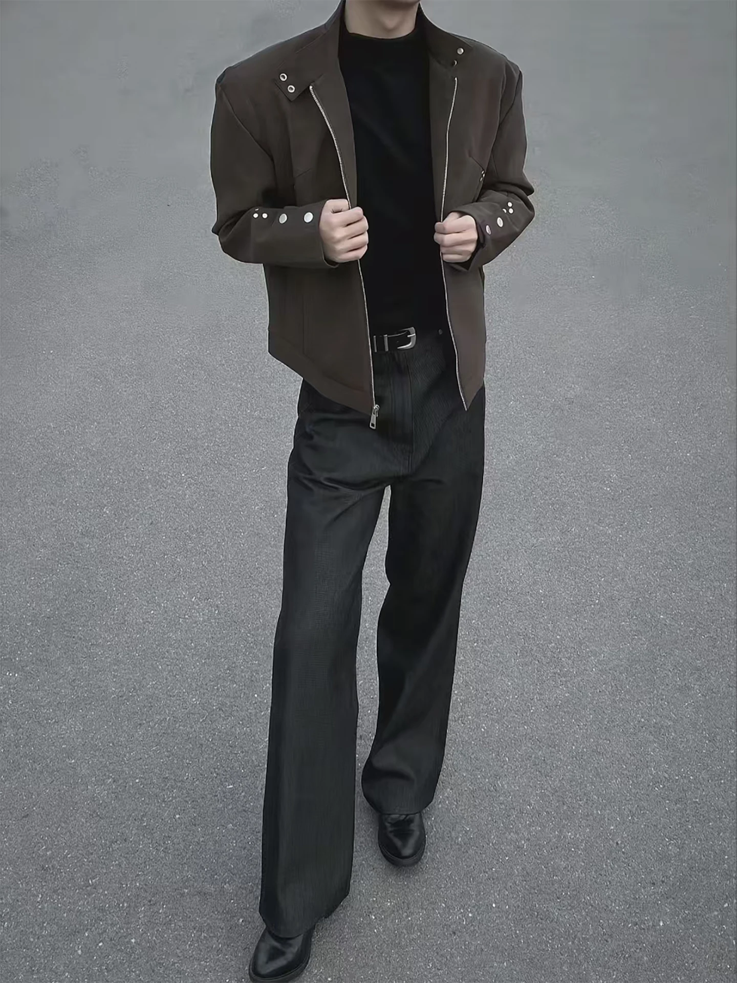 

Black Drapey Wide Leg Straight Cut Trousers for Men Autumn Winter American Retro Floor-Length Pants Cool Style Color