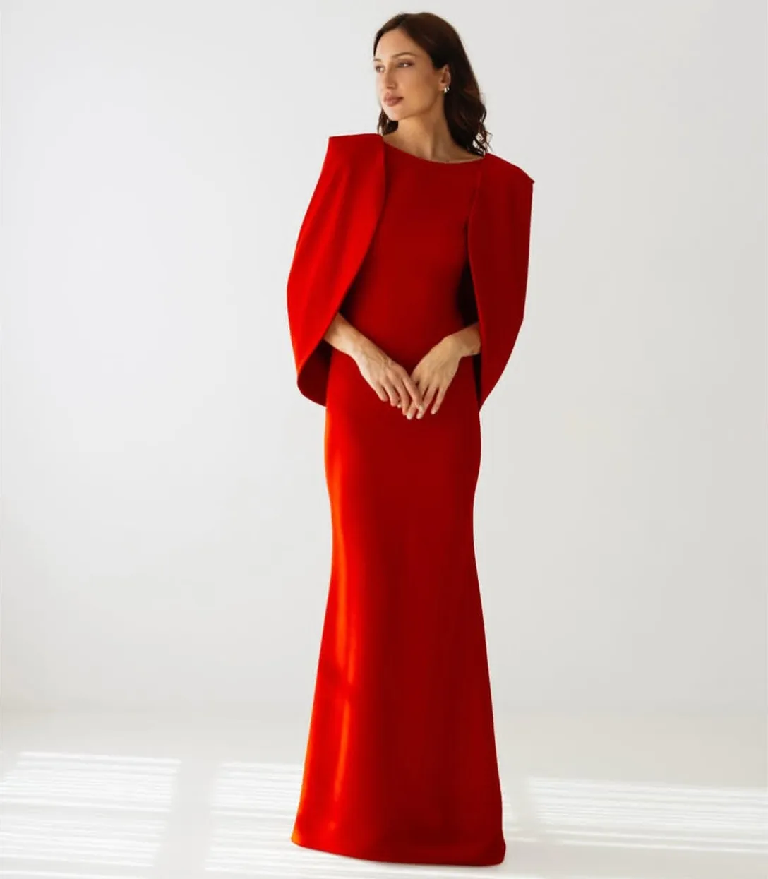 

Customized Long O-Neck Crepe Evening Dresses with Slit Mermaid Floor Length فساتين الحفلة Prom Dress for Women