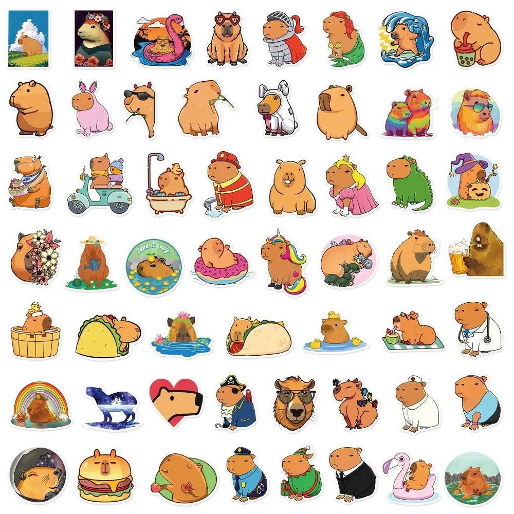 Capybara Cartoon Stickers Lovely Cartoon Capybara Waterproof Stickers Student Stationery Stickers 50 Pieces