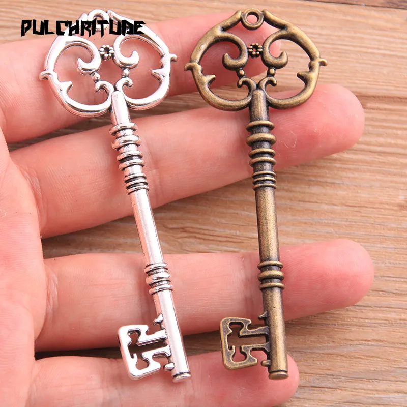 2pcs 31*82mm Two Color Big Key Charms Hollow Pendants Handmade Decoration Vintage For DIY Jewelry Making Findings
