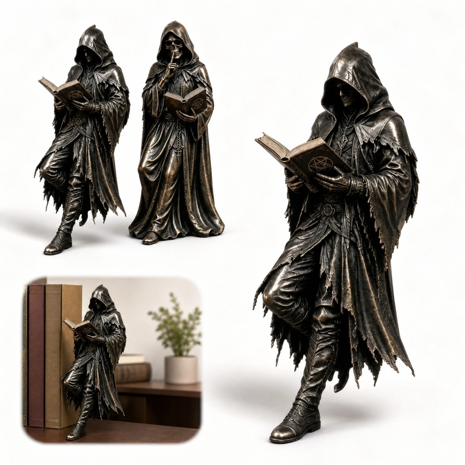 Halloween Gothic Grim Reaper Resin Statue Bookshelf Decor Creative Figurine Sculpture for Home Desktop Ornament
