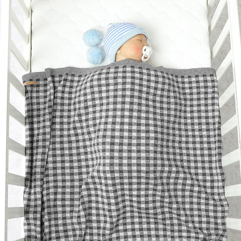 Selimut katun bayi rajut 100*80CM baru lahir perempuan anak laki-laki tempat tidur bayi Quilt mode kotak-kotak kereta bayi bedong penutup Super lembut