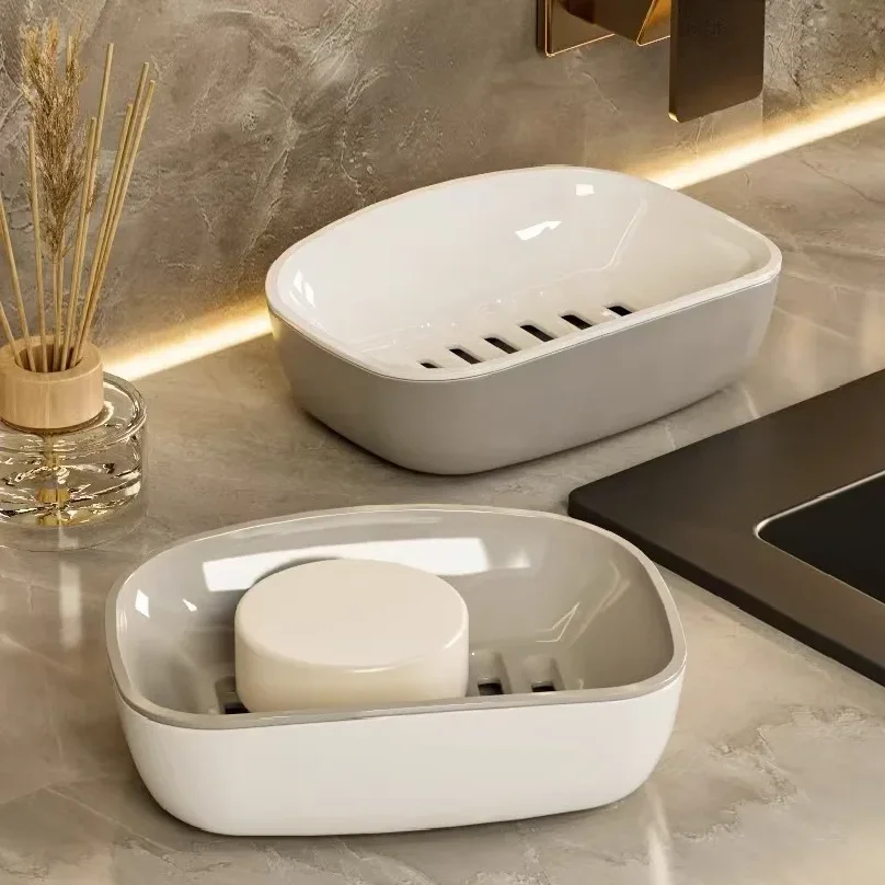 1pc Double Layer Drain Soap Box Easy Clean Keep Soap Dry Non Slip Bottom Household Bathroom Drain Storage Rack Dish Holder