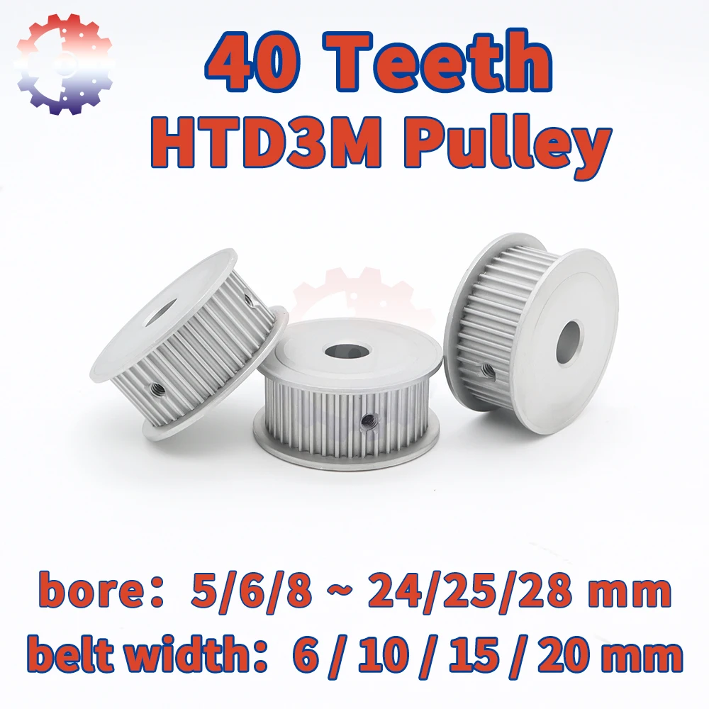 

40Teeth HTD3M Belt Pulley 3M Timing Pulley Bore 5/6/8~28mm Synchronous Wheels Belt Width 6 10 15 20mm HTD 3M Pulley 40T 40 Teeth