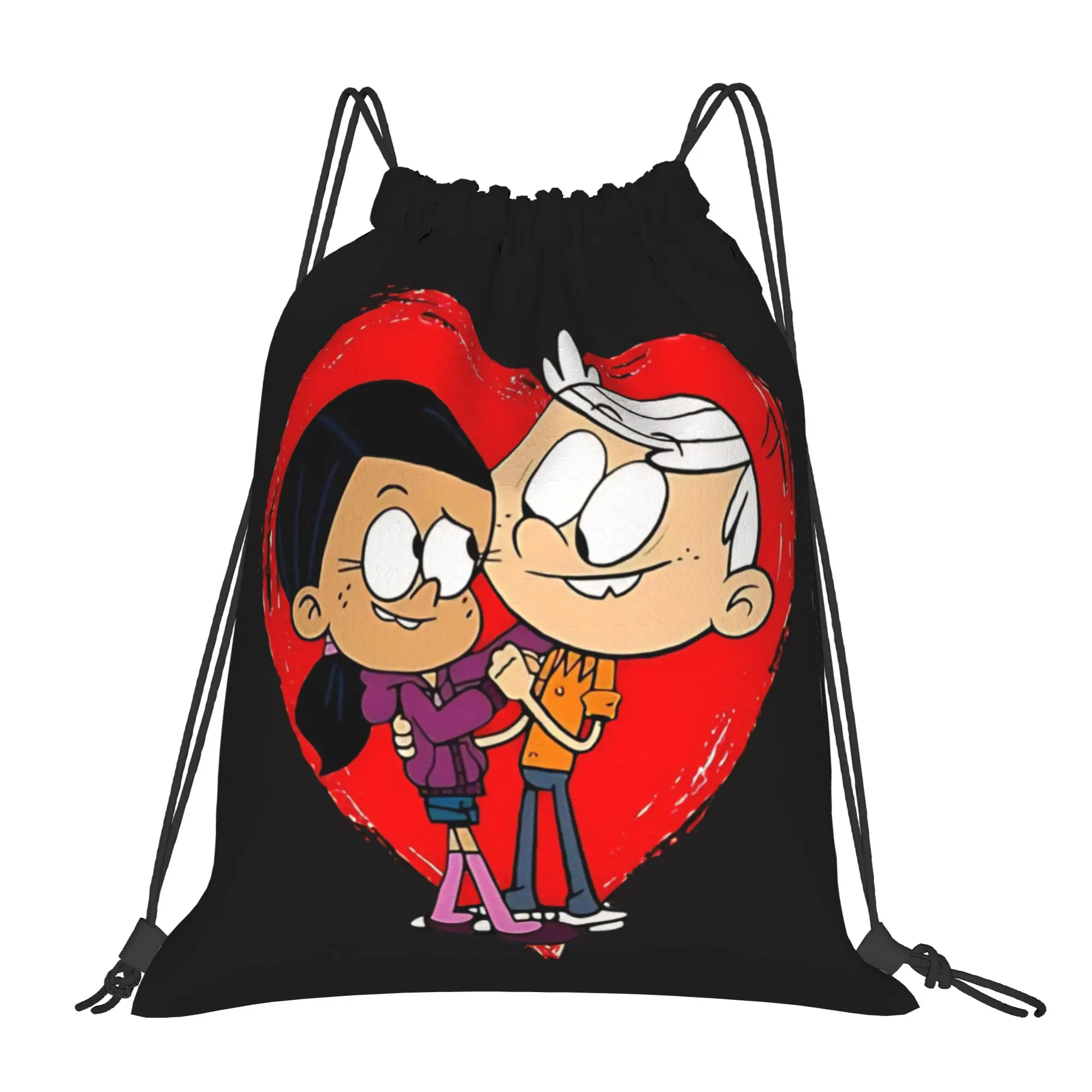 The loud house cartoon couple heart Portable Hiking Riding Gym Drawstring Storage Sporty Backpacks