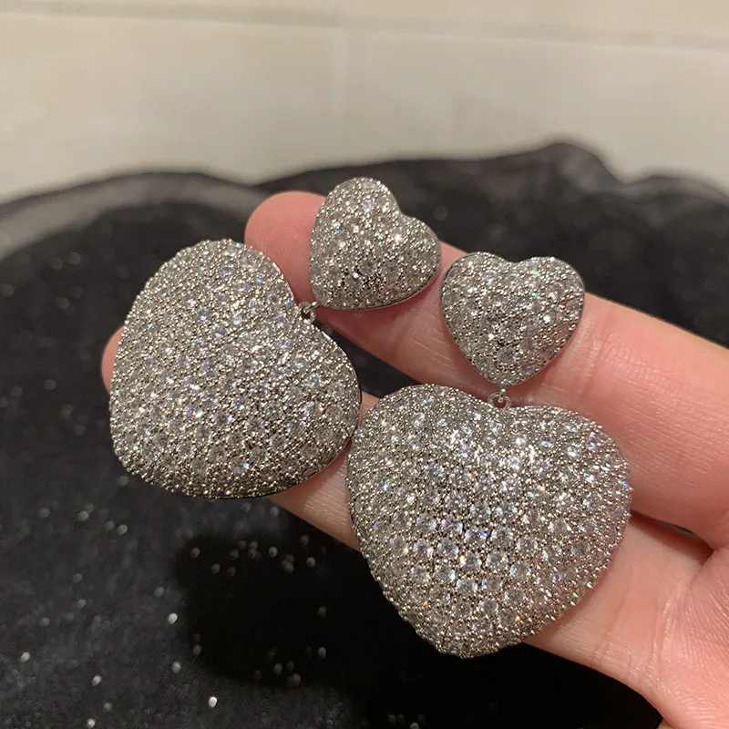 Bilincolor Inlaid Zircon Heart Shaped Earrings for Women