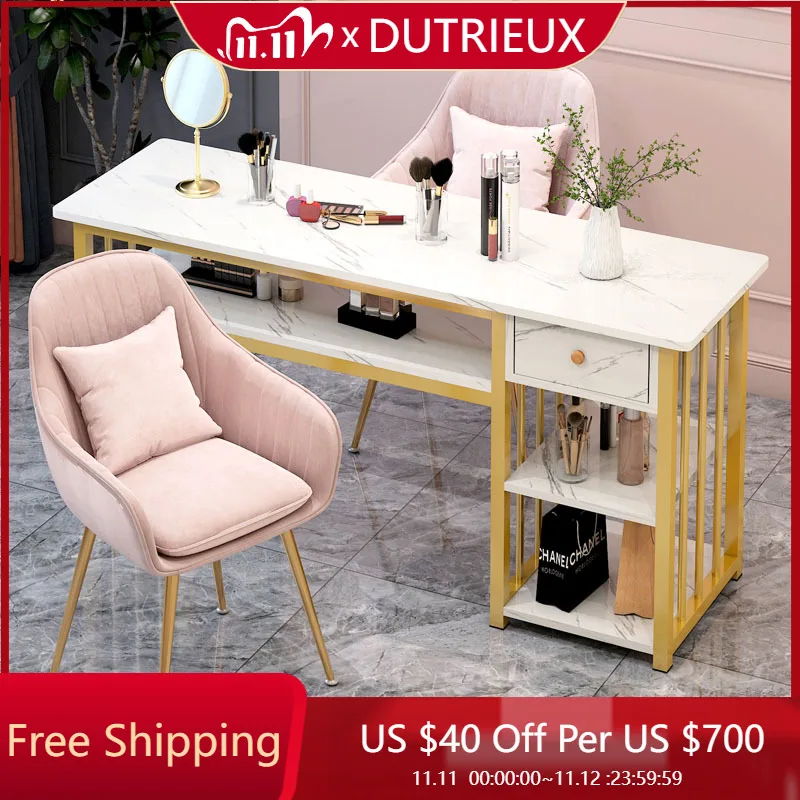 

Reception Professionals Nail Desk Designer Cleaning Makeup Nail Desk Light Luxury White Organizer Wood Nageltisch Furniture