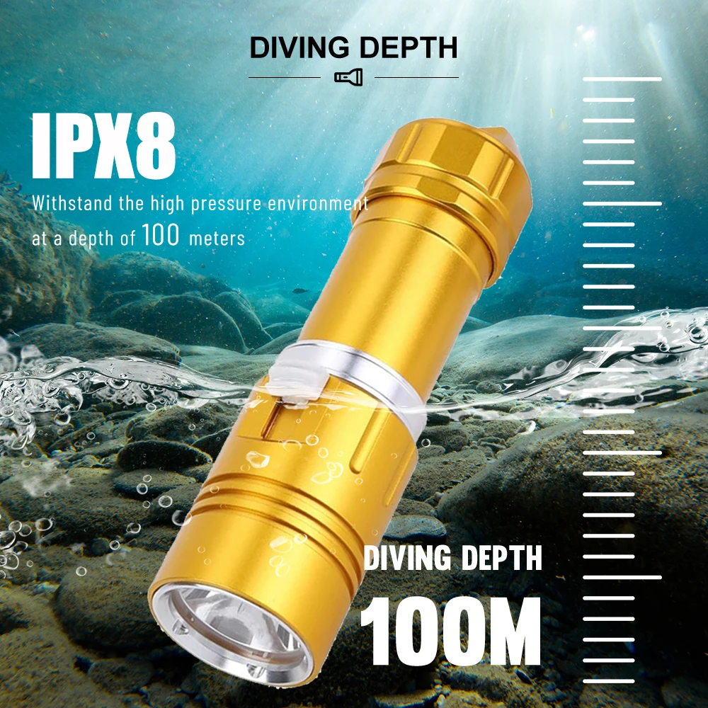 

Powerful Diving Flashlight Strong Light Focus Torch Waterproof Submersible Lighting At Night For 100m Underwater Diving Lamp