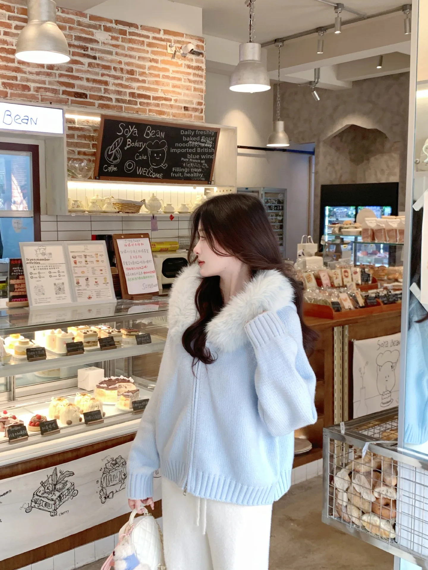 

Женский вязаный кардиган-банан с капюшоном, осень-зима, теплый воротник из искусственного меха, свободный крой, Sweet Sle Online E...