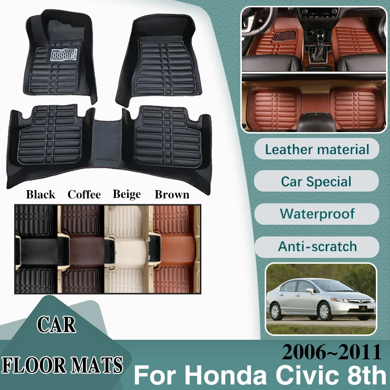 

Car Floor Mats for Honda Civic 8th Gen 2006~2011 FA FD LHD Leather Panel Liner Carpets Foot Part Inner Tray Interior Accessories