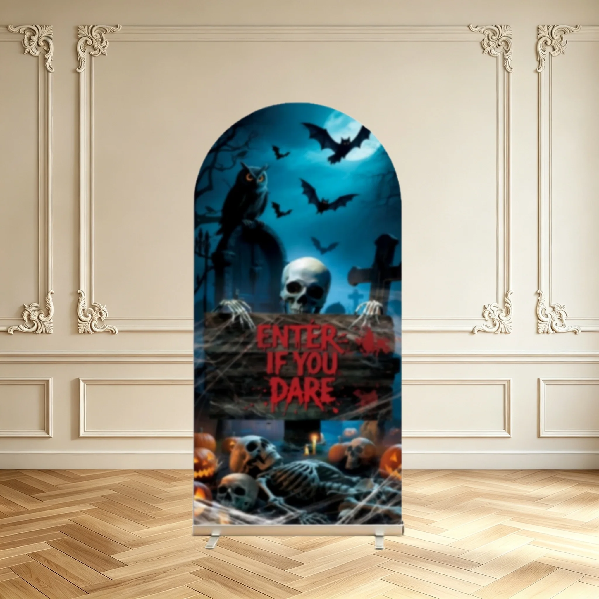 Spooky Halloween Decoration Arch Backdrop Cover Giant Spider Skeleton Pumpkin Full Moon Happy Halloween Double Sided Arch Covers
