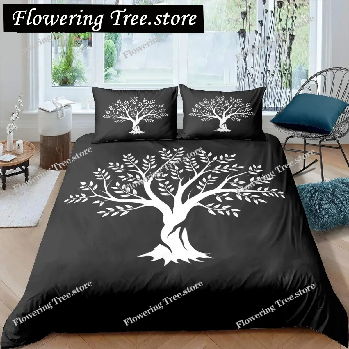 Tree of Life Duvet Cover Set Natural Scenery Bedding Set Botanical Branches Comforter Cover Autumn Leaves King Size Quilt Cover