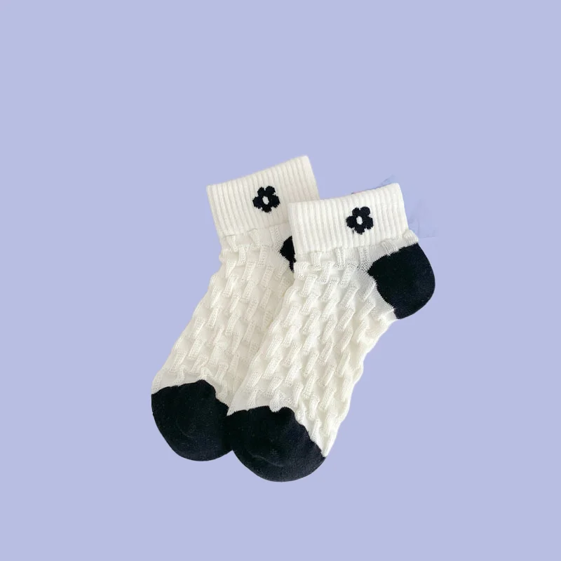 3/6 Pairs Three-dimensional Waffle Black and White College Style Cotton Socks Spring and Summer New Low-top Women's Socks