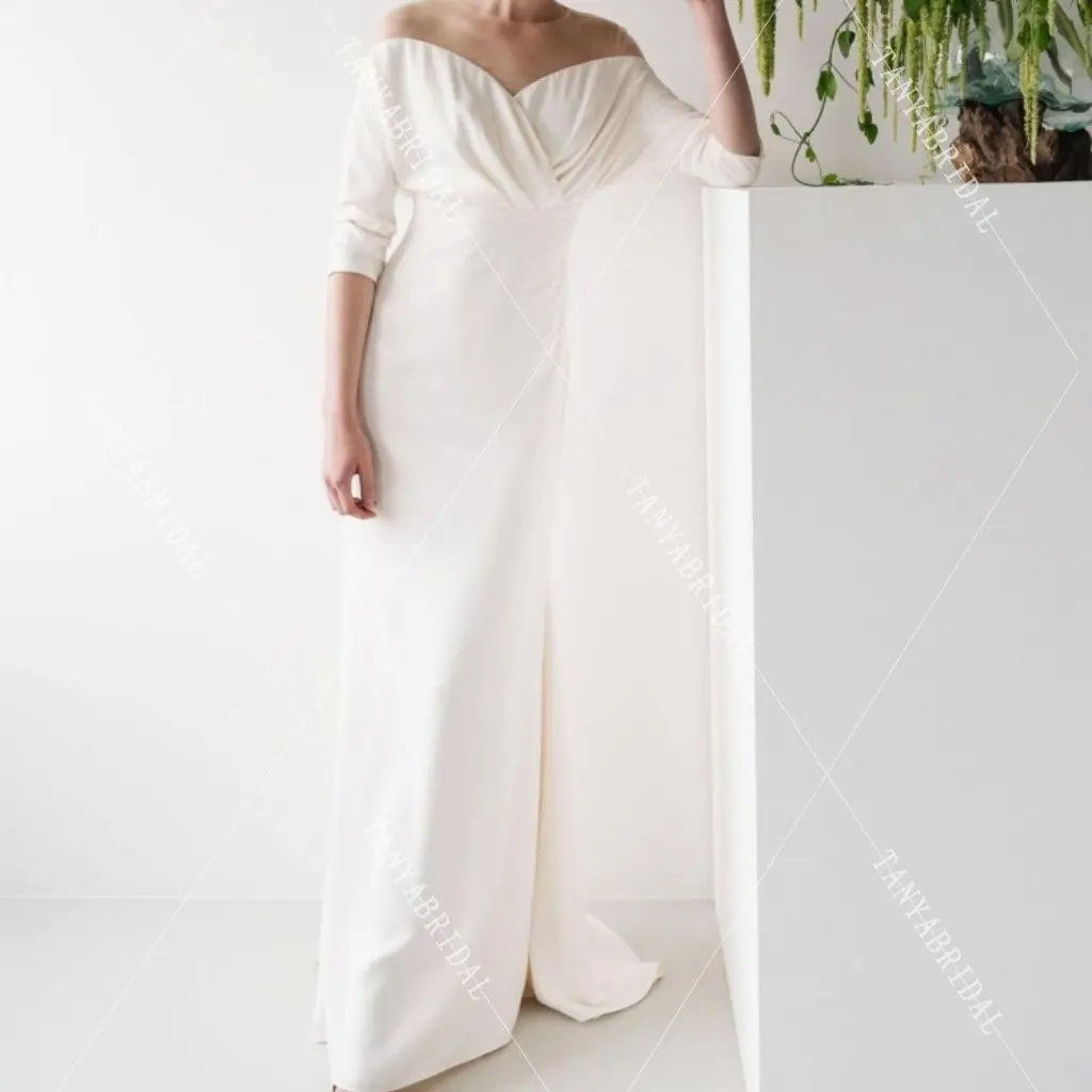 Simple Modest Beach Wedding Dress Off The Shoulder Zipper Back Graden Bridal Gown Elegant Vestidos De Noiva Custom Made TT367