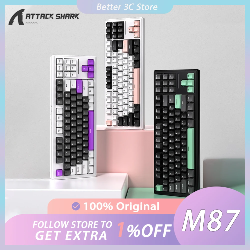 

Attack Shark M87 Mechanical Keyboard Tri Mode RGB Side Light Hot Swap Wireless Gaming Keyboard Gasket Pc Gamer Accessories Gifts