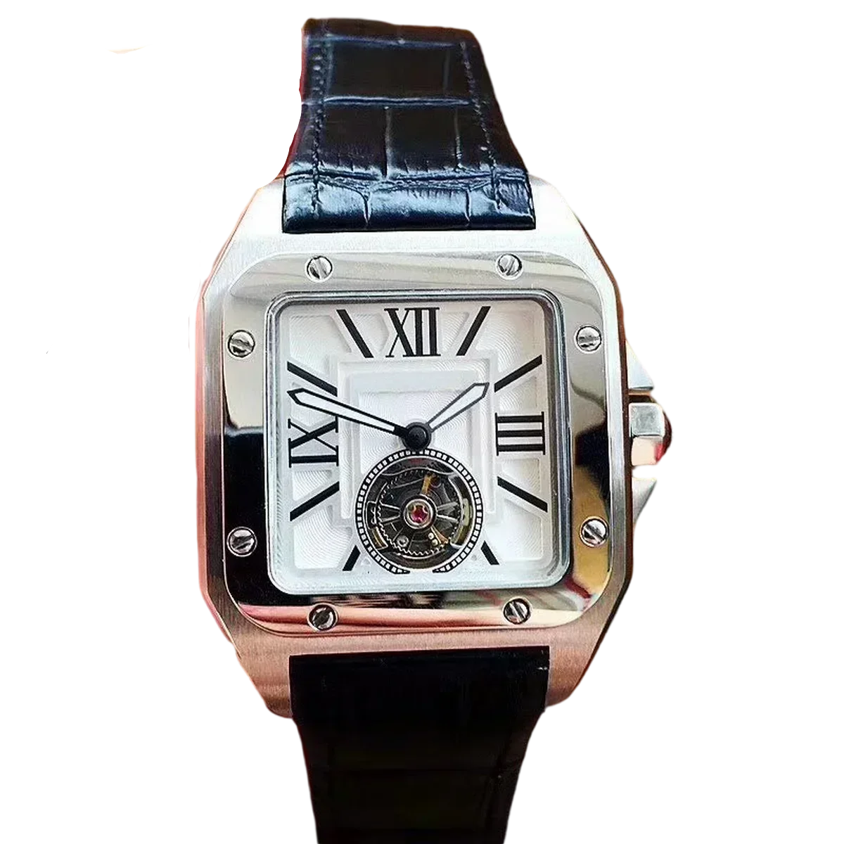 Luxo novo relógio mecânico masculino automático rosa ouro marrom preto couro tourbillion moda relógios