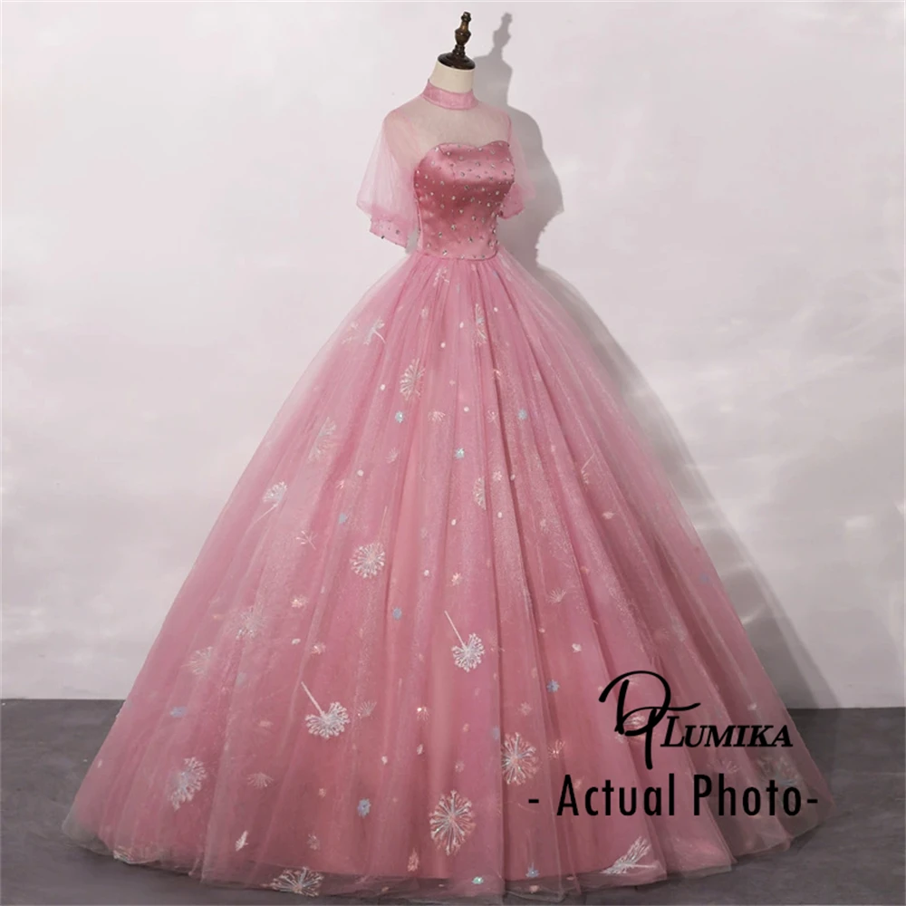 DTLumika – robe de soirée Maxi pour femmes, manches évasées, col rond, paillettes, Quinceanera, douce 16 robes, longue ligne A, robe de bal