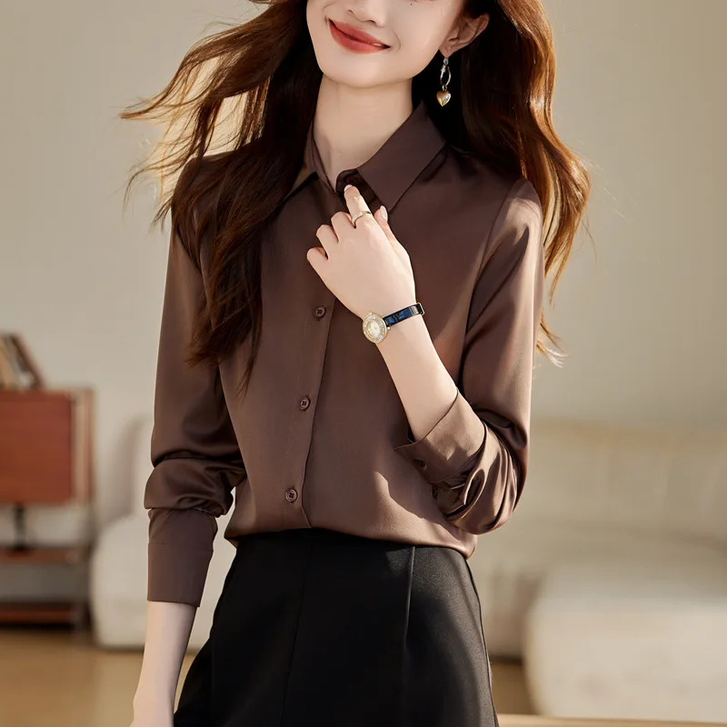

Simplicity Solid Satin Shirts Fashion Women Blouses 2025 New Women's Clothing Long Sleeve Tops Blusas Camisas Mujer