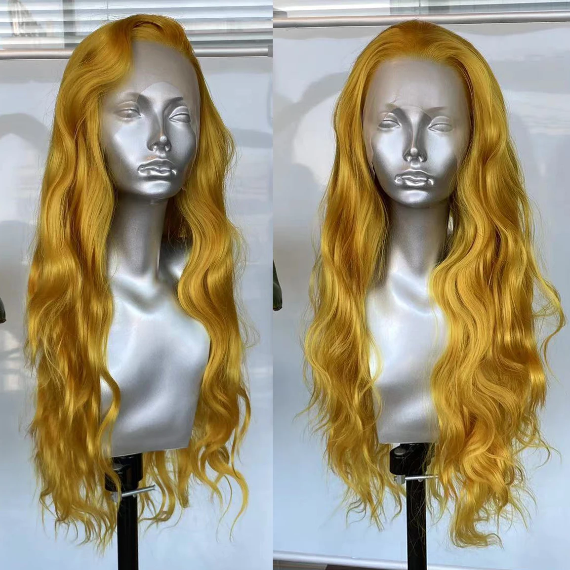 

AIMEYA Желтый парик Термостойкие синтетические парики спереди 13X4 Длинный свободный волнистый вьющийся парик Натуральная линия волос Парик для ежедневного использования Косплей