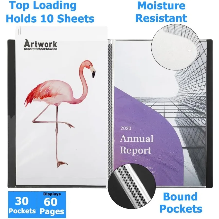 แฟ้มเอกสารแบบหนาพิเศษ Sooez พร้อมซองพลาสติก ขนาด 18x24 นิ้ว พร้อมแผ่นใส 30 แผ่น จัดเก็บได้ 60 หน้า เหมาะสำหรับ A