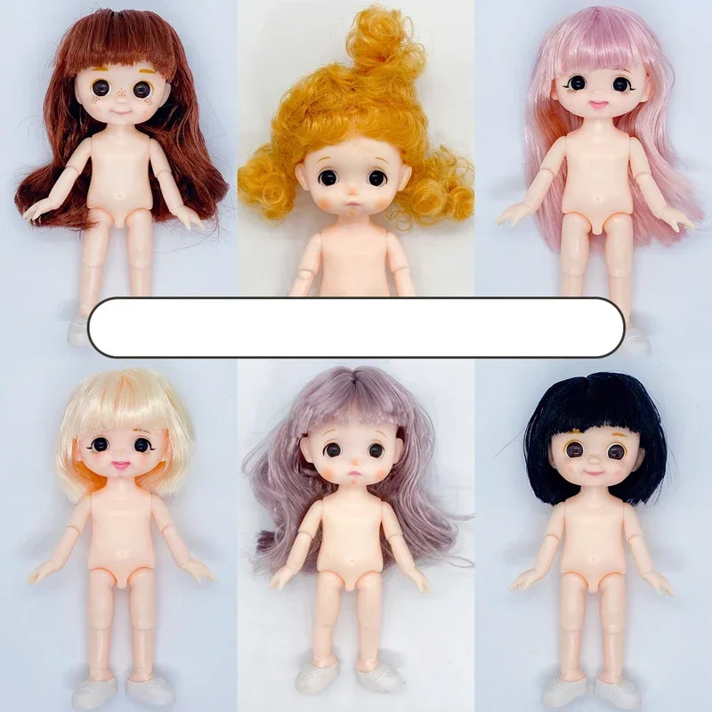 16cm BJD Doll 13 Jointed Cute Spotted Dimples Short Hair Plaything with Shoes Nude Body for Girls DIY Toys Fashion Gift