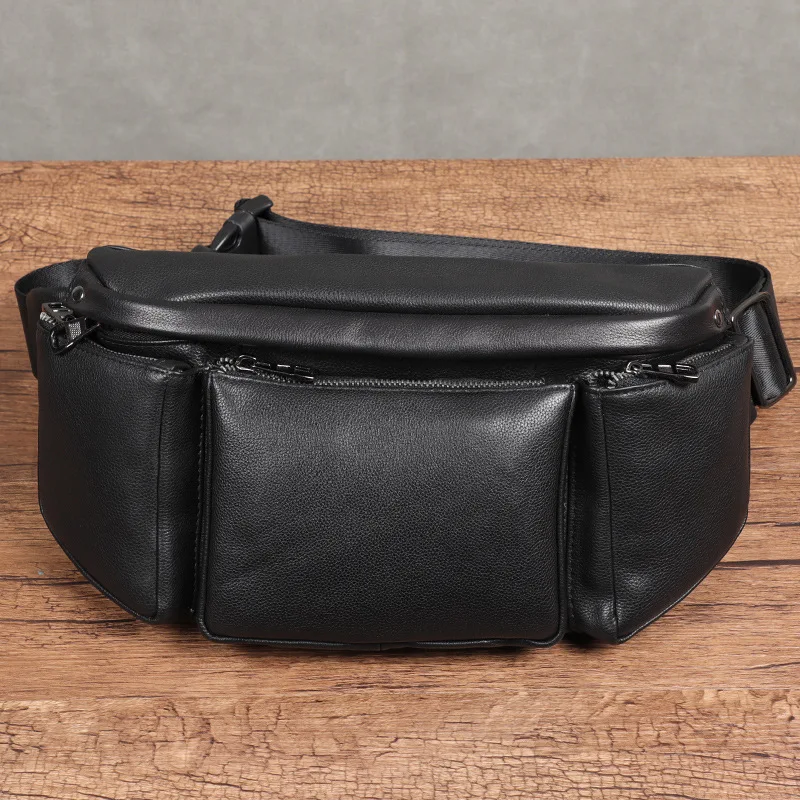 Men's Genuine Leather Chest &Crossbody Bag Casual Retro Mobile Phone Bag Multifunctional Anti-Theft Waist Pack