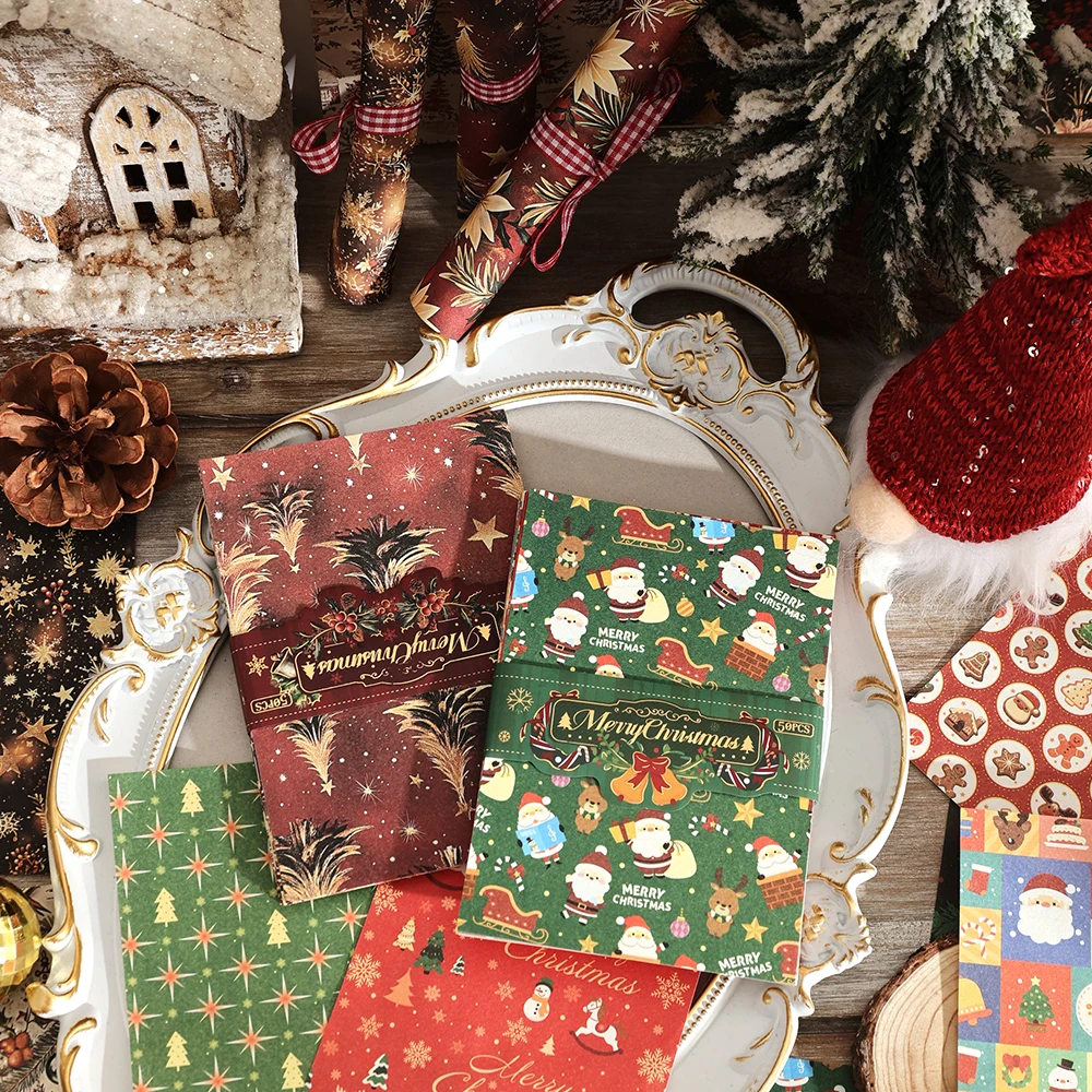 50 sheets per pack of Christmas-themed craft paper, various patterns, DIY scrapbook ,greeting card non-adhesive decorative paper