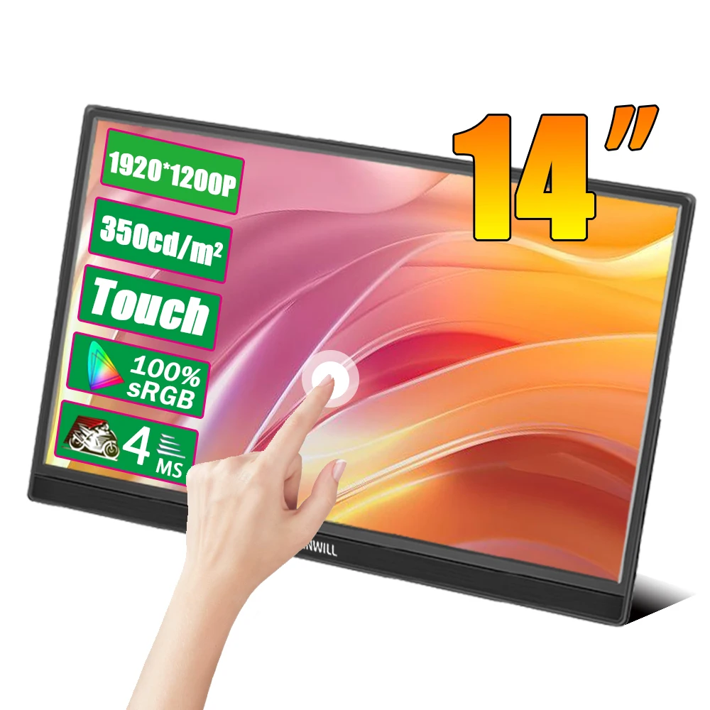 

Портативный сенсорный экран 14 "/16" FHD 1920x1200 16:10 IPS, ЖК-панель, игровой монитор для ПК, Type-C HDMI, ноутбук, коммутатор PS4