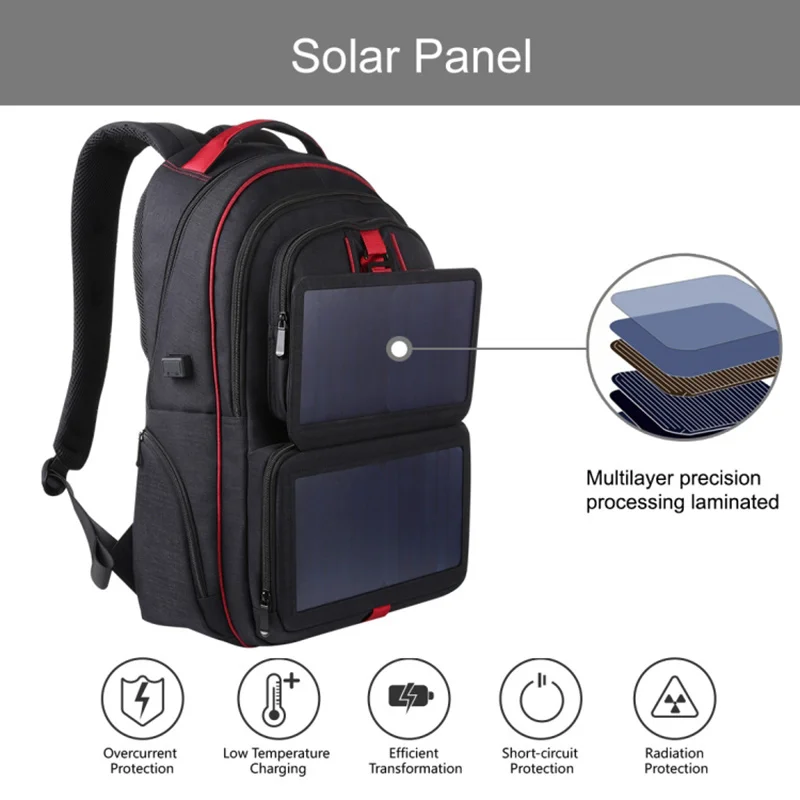 14W 5V solar backpack with panel Battery Power Bank Charger for Smartphone Outdoor Camping Climbing Travel Hiking