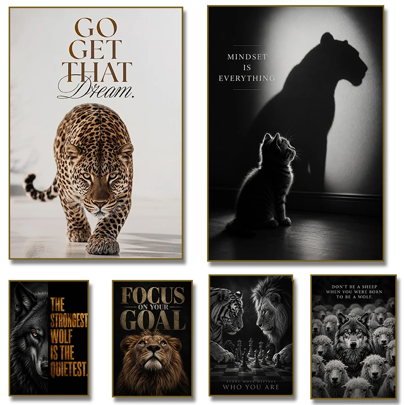 Inspirational Lion Wolf Leopard Success Quote Mindset Canvas Poster Painting Print Motivational Wall Art for Office Room Decor