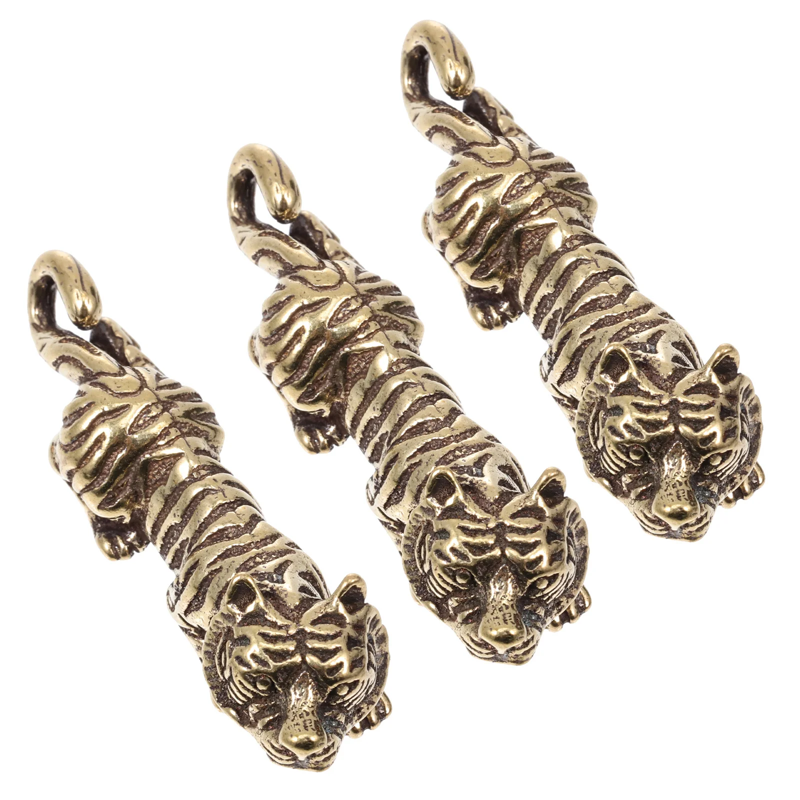 

3Pcs Copper Tiger Decor Retro Design Desktop Ornament New Year Zodiac Home Office Gift Tiger Decor Vintage Animals Adorn