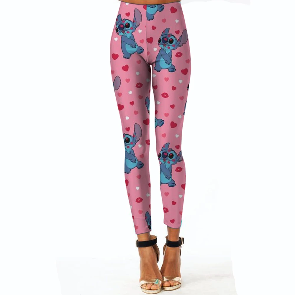Disney Stitch Printed Tights Women's Tie Dyeing Tights Fitness Sports Running Yoga Pants Hip Lift Elastic Tights