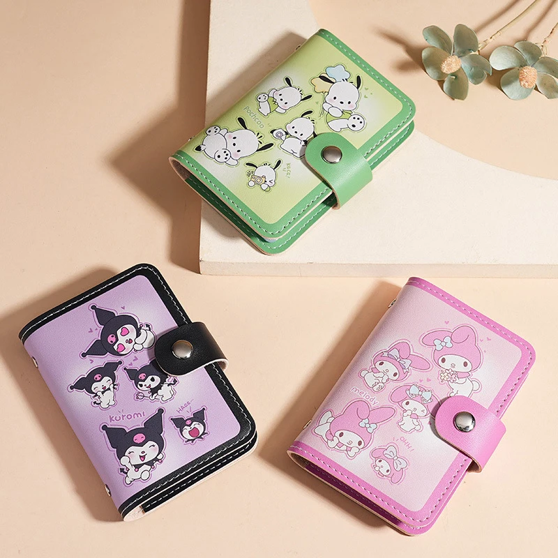 Anime Hello Kitty Purse Sanrio Kuromi Cinnamoroll Pompom Purin Leather Change Card Holder Cute Wallet For Woman Girl