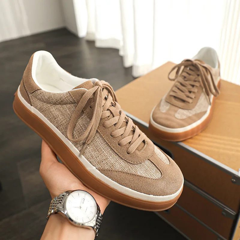 2026 new men's casual shoes with linen design, low cut trendy sports and casual board shoes