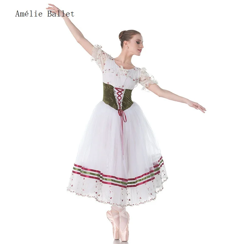 

18007 Puff Sleeves Ballet Dance Tutu Dress Romantic Length Ballet Tutus for Girls & Women Performance Costume Ballerina Dresses
