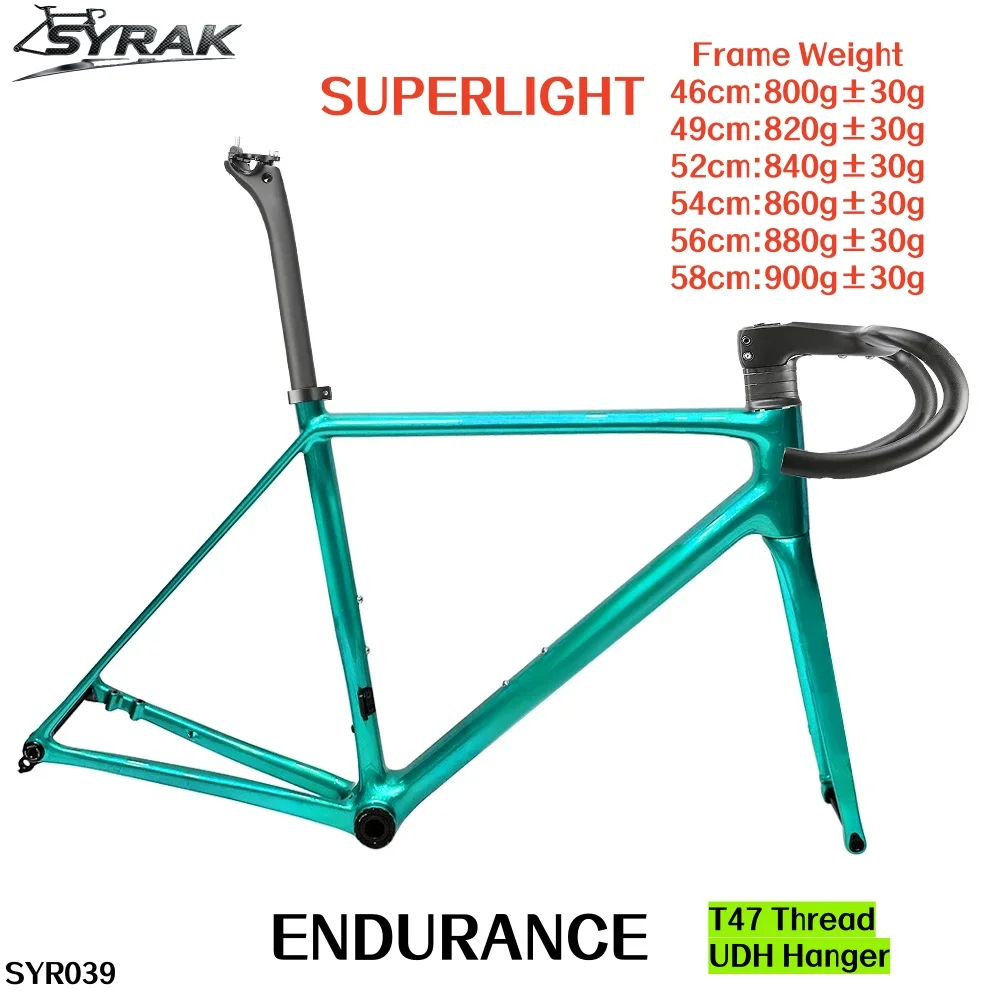 

SYRAK T1200 Carbon Road Bike Frame 700*32C T47 Thread Endurance Frame Road Bike Frameset With Handlebar Disc Brake