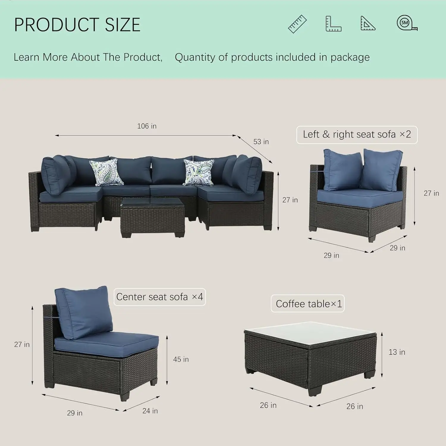 Terrasmeubels Set Buiten Rotan Sectionele Veranda Meubels Rieten Patio Conversatie Set Zitbank Met Salontafel