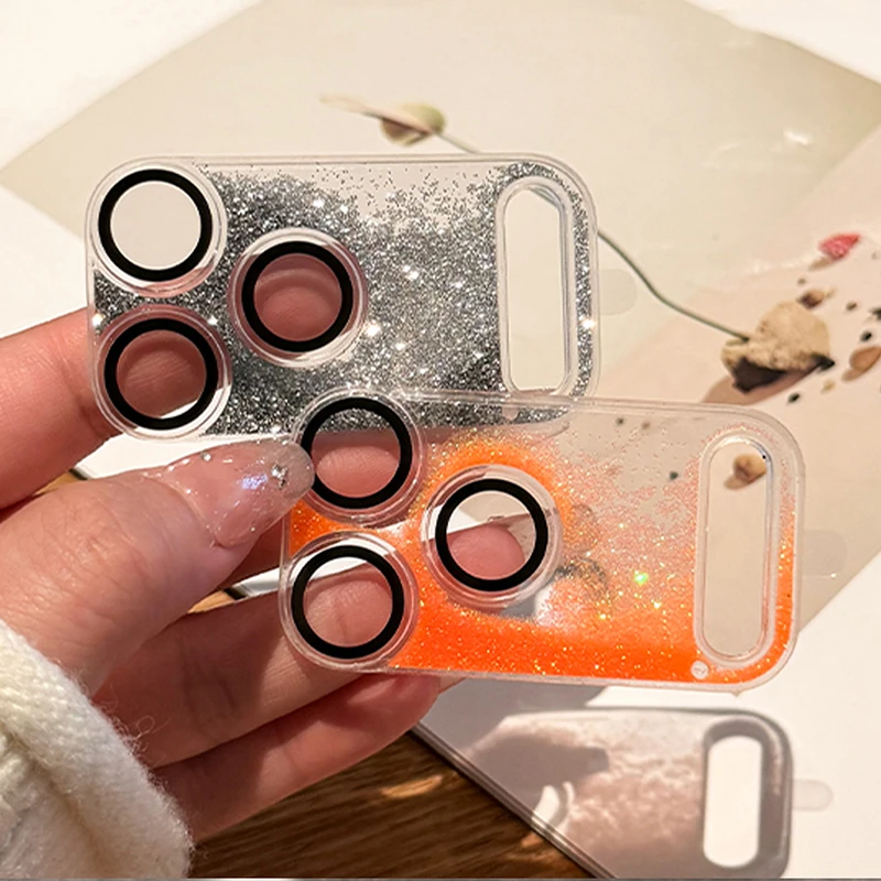 

Ins Popular Dynamic Bling Sequin Glitter Quicksand Camera Lens Cover For iPhone 17 Pro Max Glass Phone Camera Protectors