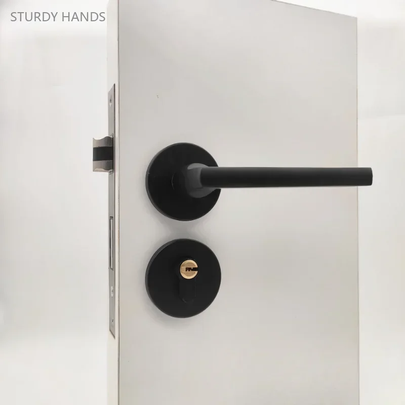 1 Set of Aluminum Alloy Split Lock, Simple Indoor Bedroom Door Black Handle Lock Wooden Door Pressure Handle Lock Including Key