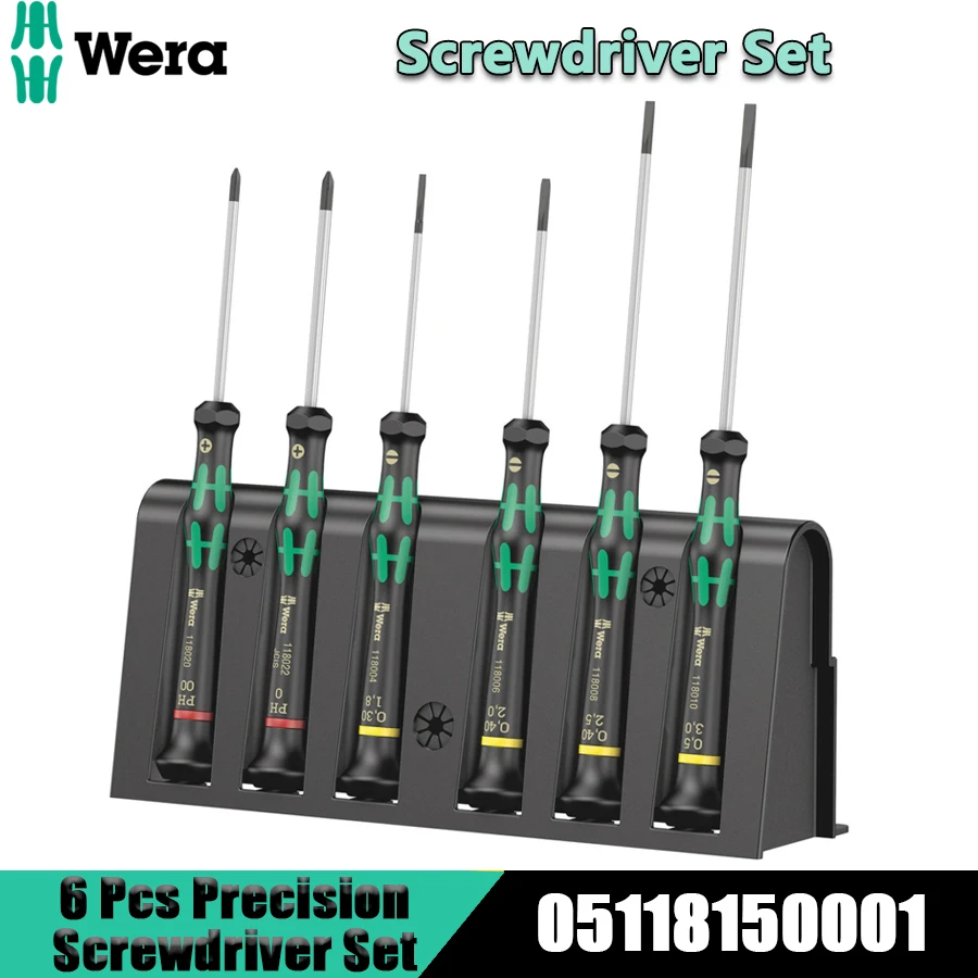 WERA 05118150001 6 Pcs Precision Screwdriver Set with Slotted and Phillips Screwdrivers Hand Tools 2035/6 A