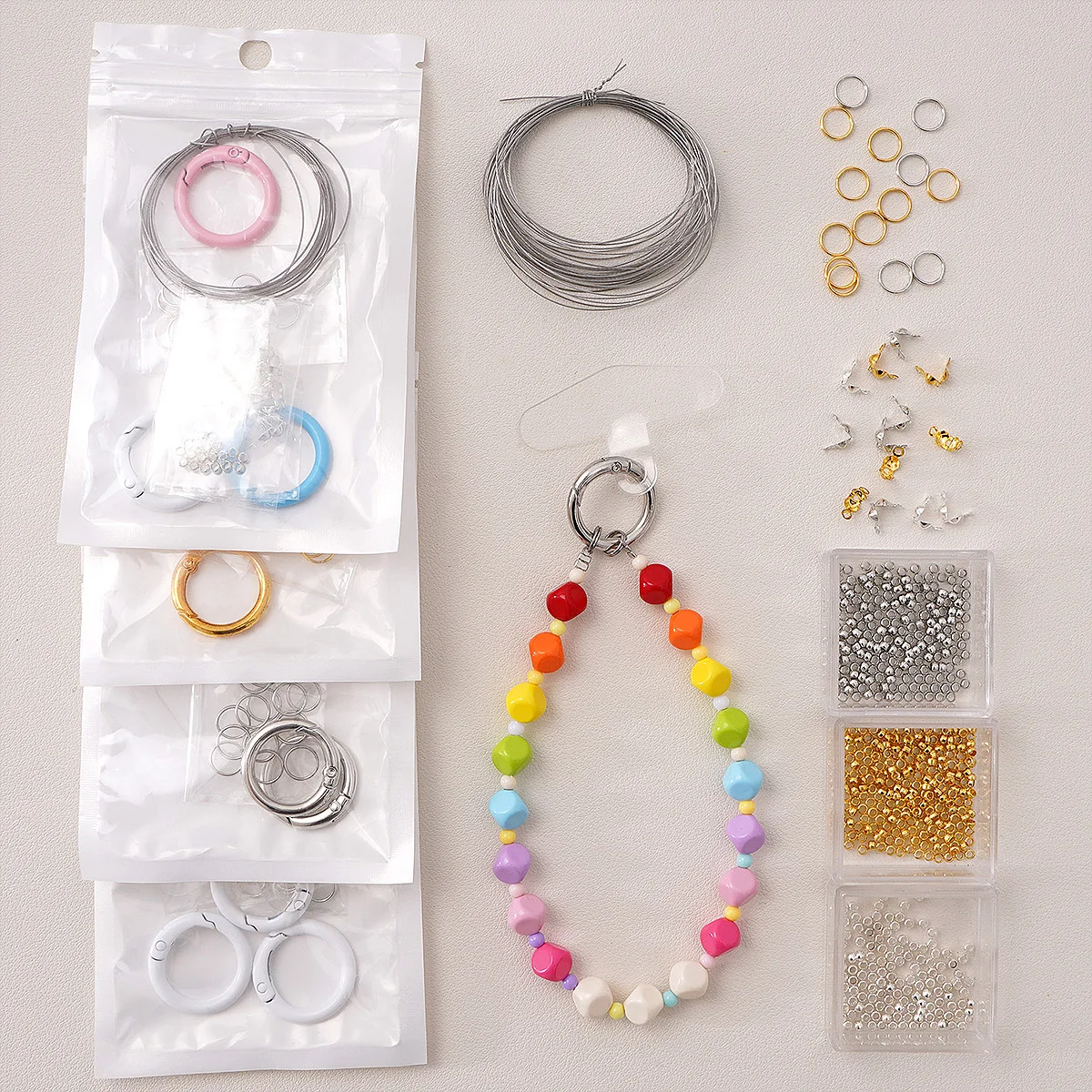 Mobile Phone Chain Material Package(Positioning Beads, Double Loops, Buckles) | Novices making DIY jewelry handicrafts ≈55pcs
