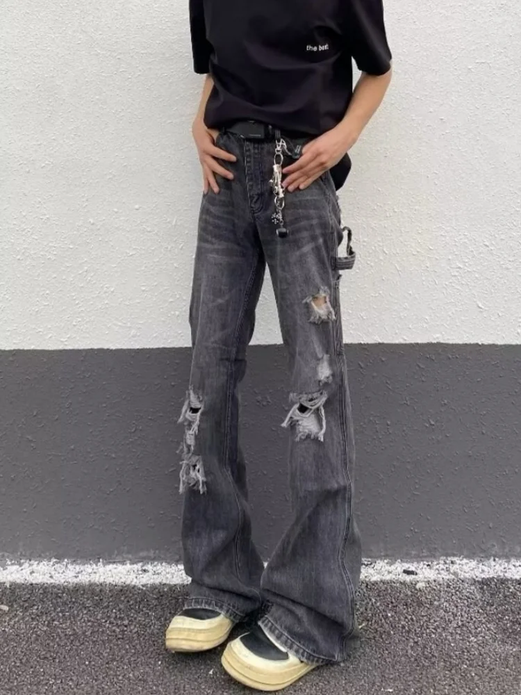

2026 American Retro Y2K Style Washed Black Baggy Ripped Jeans Pants For Men Clothing Streetwear Distressed Cotton Long Trousers
